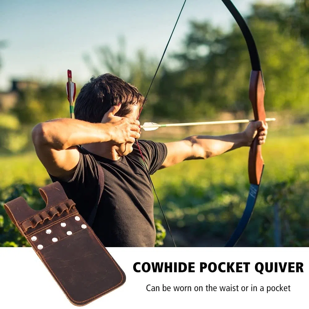 MiOYOOW Carquois de Flèche de Poche, Accessoire de Chasse de Carquois de Taille de Flèche en Cuir Portable pour Tenir 6 Flèches