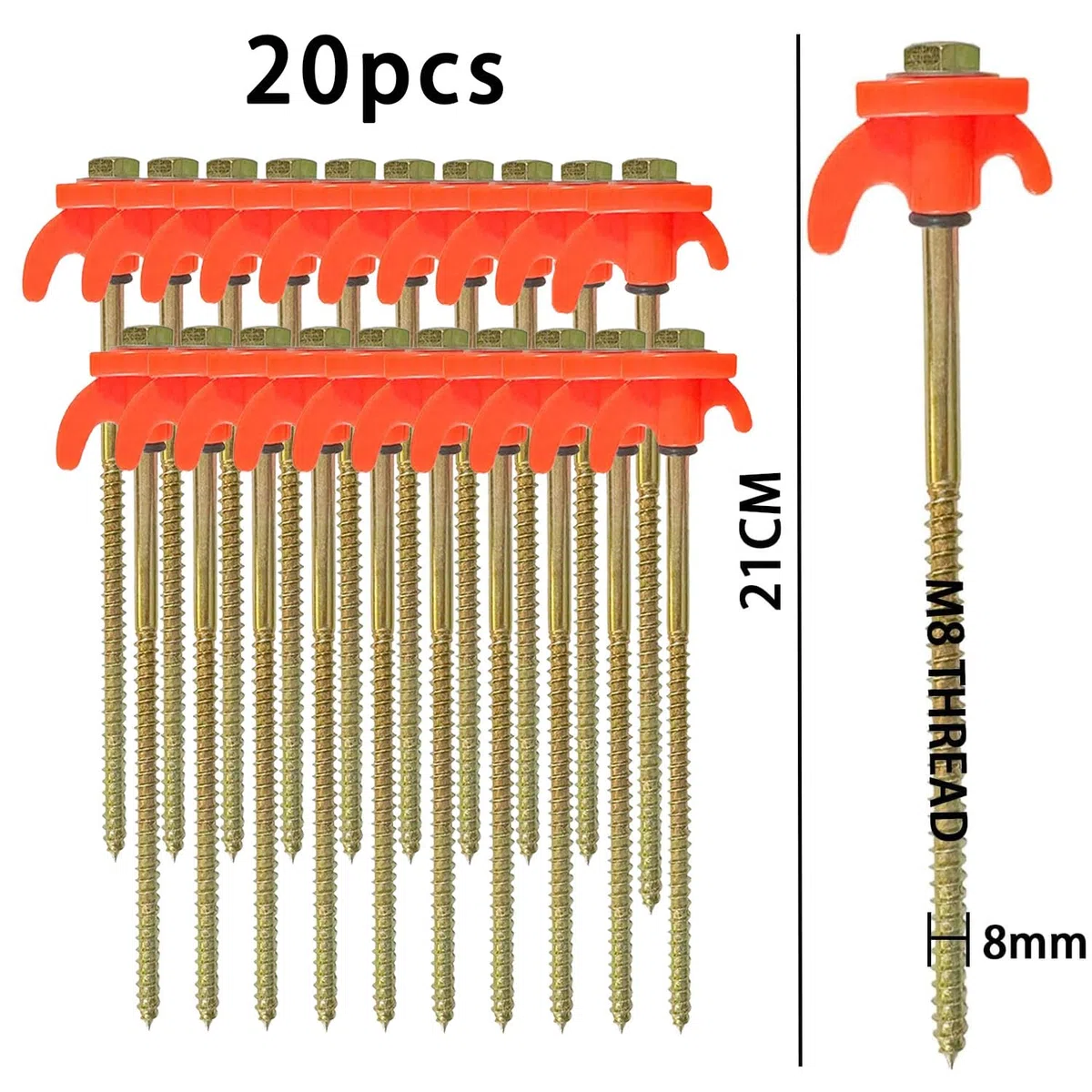 KEELYY Lot de 20 piquets de tente en acier avec filetage, sardines à visser pour camping, sardines stables pour le camping et l'extérieur, crochets de tente pour sol dur, forêt, prairie, herbe