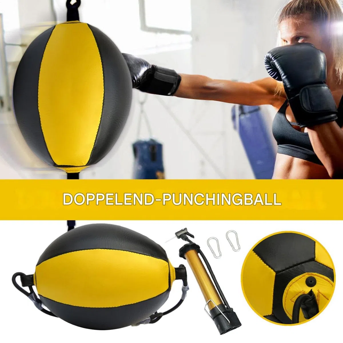 Sac de frappe à double extrémité - Sac de vitesse à double extrémité - Pu à double extrémité - Balle de poinçonnage - Comprend l'aiguille, l'écrivain, le ruban de balle de l'équipe