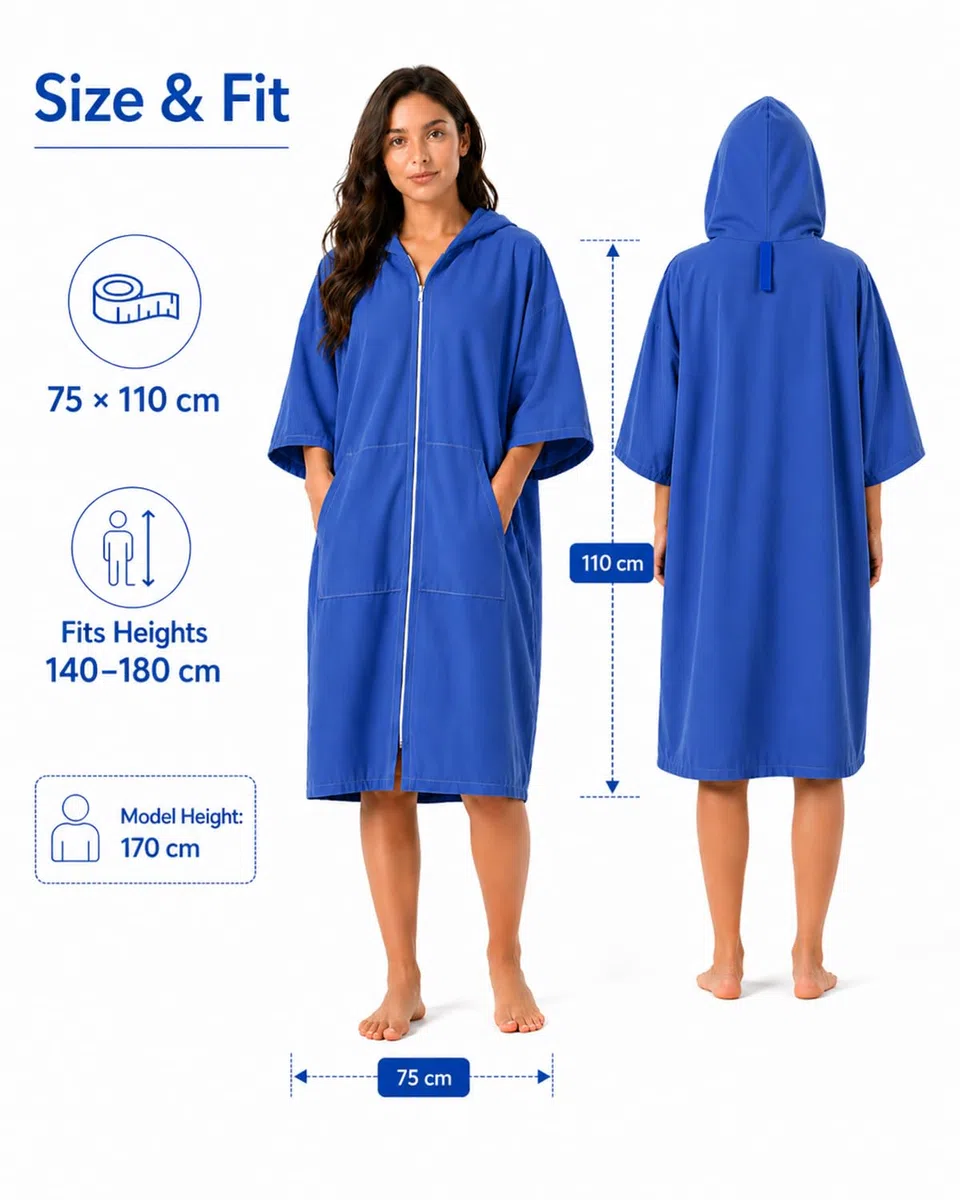 Morbuy Poncho de Bain Femme avec Capuche & Poches, Serviette de Surf en Microfibre à Séchage Rapide pour se Changer Idéales pour Plage, Camping, Natation