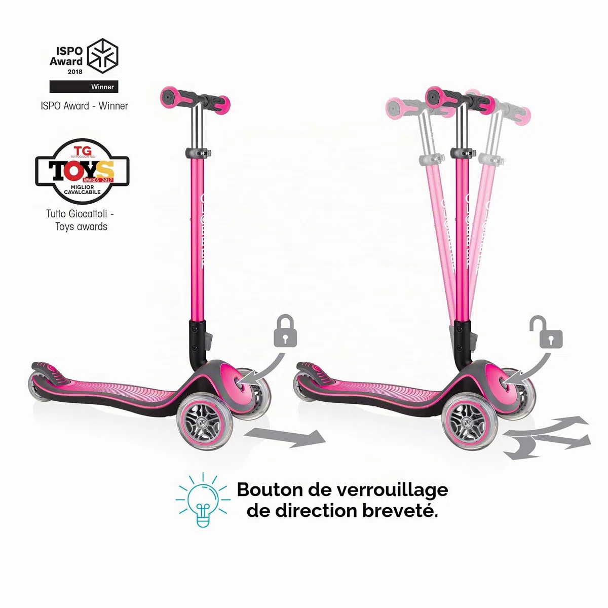 Globber - ELITE DELUXE LIGHTS - Trottinette pliable, lumineuse à 3 roues pour les enfants âgés de 3 à 6 ans +