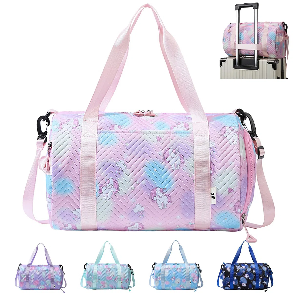 YOUYIKE Sac de Sport Fille, 25L Imperméable Sac de Voyage, Licorne Sac Weekend Enfant, Sac Voyage Cabine Avion, Travel Bag pour Gym Sport avec Compartiment à Chaussures et Poche Humide, Rose