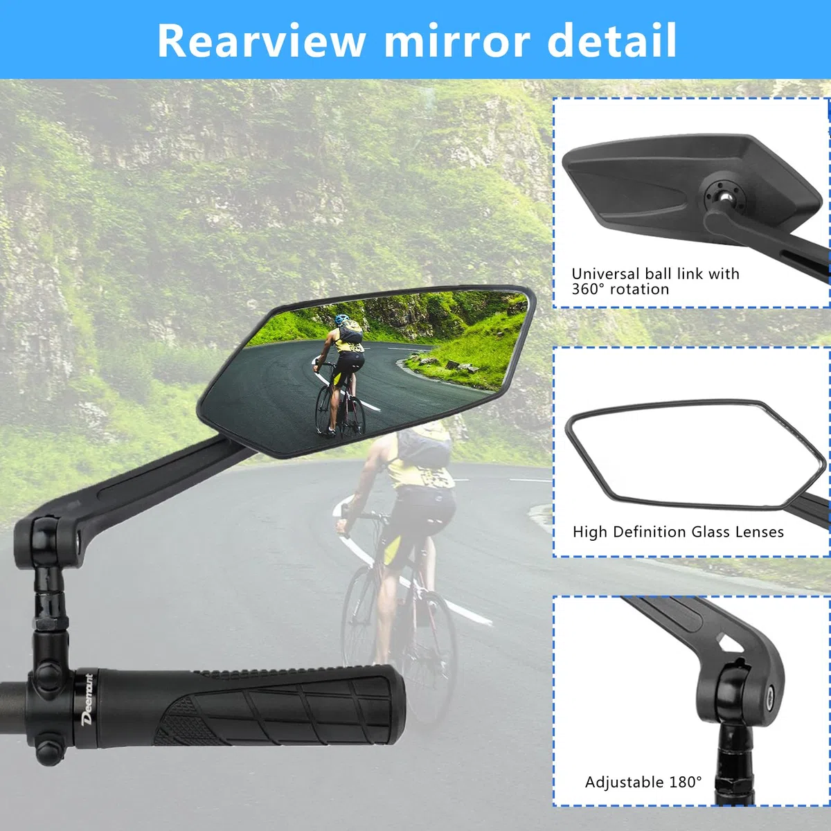 2 Rétroviseur Vélo, HD Grand Angle Rétroviseurs Trotinette Electrique, Réglables 360° Miroir de Vélo pour Guidon de 20 à 24mm Vélo de Montagne, Vélo électrique