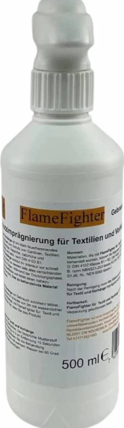 FlameFighter - 500ml Imprégnation Ignifuge pour Textiles et Rideaux – Produit de Protection contre l’Incendie – Test de Propagation du Feu Réussi – Classe de Protection Incendie 1 – DIN 4102 B1