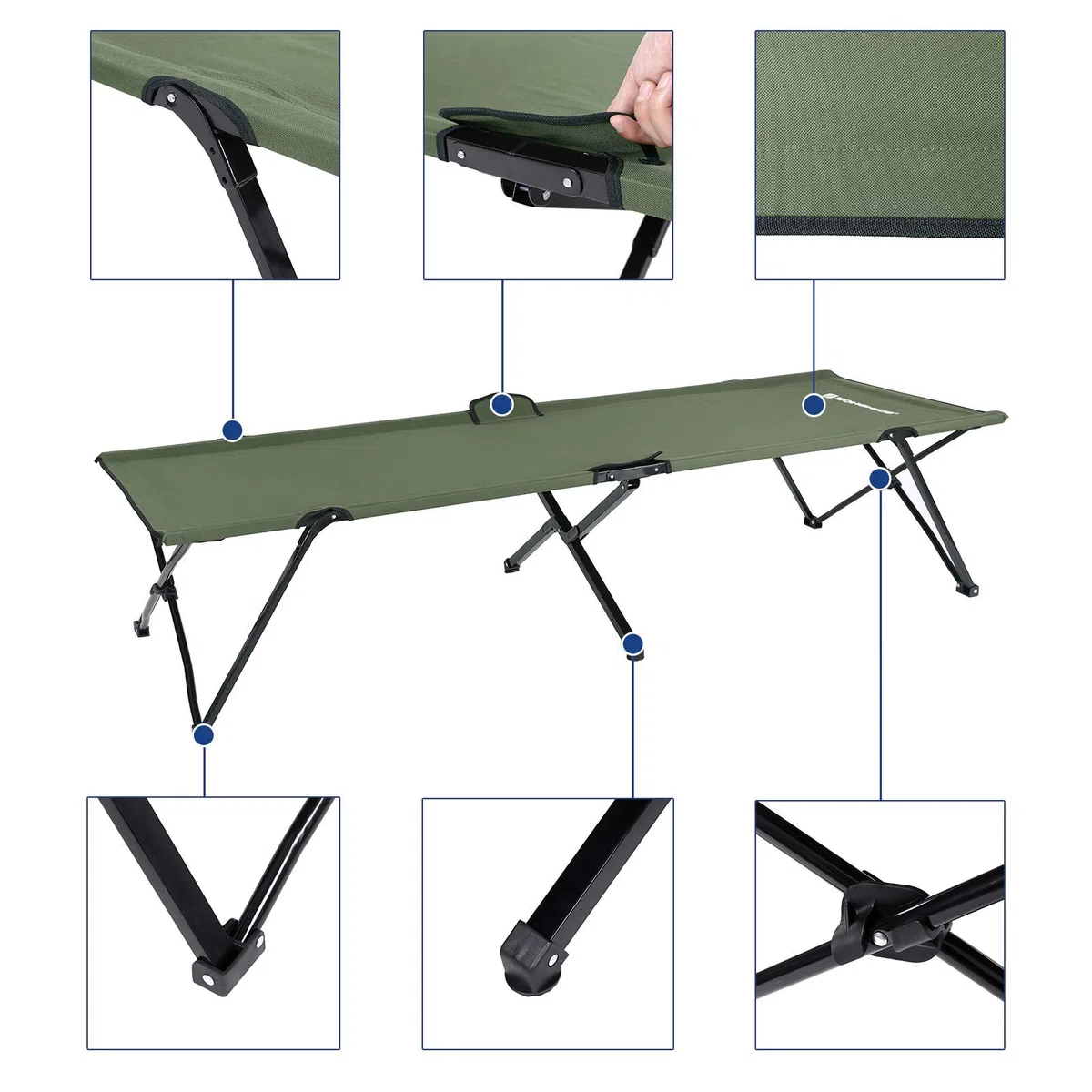 SONGMICS Lit de Camp Pliable 1 Personne, Lit d’Appoint, 206 x 75 x 45 cm, Capacité 110 kg, pour Camping, Randonnée, Voyage en Plein Air