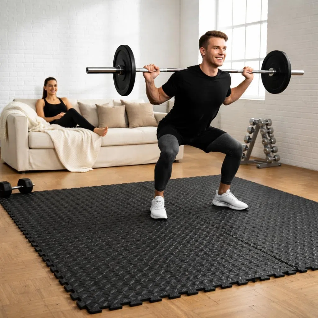 EYEPOWER Protections Sol en Mousse EVA 10mm d'épaisseur Tapis Puzzle de Fitness Sport composé de 9 Fragments Dimension Globale 0,81qm Extensible Noir