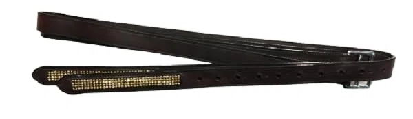 Cwell Equine Étriers en cuir noir avec cristaux dorés (122 cm, noir)