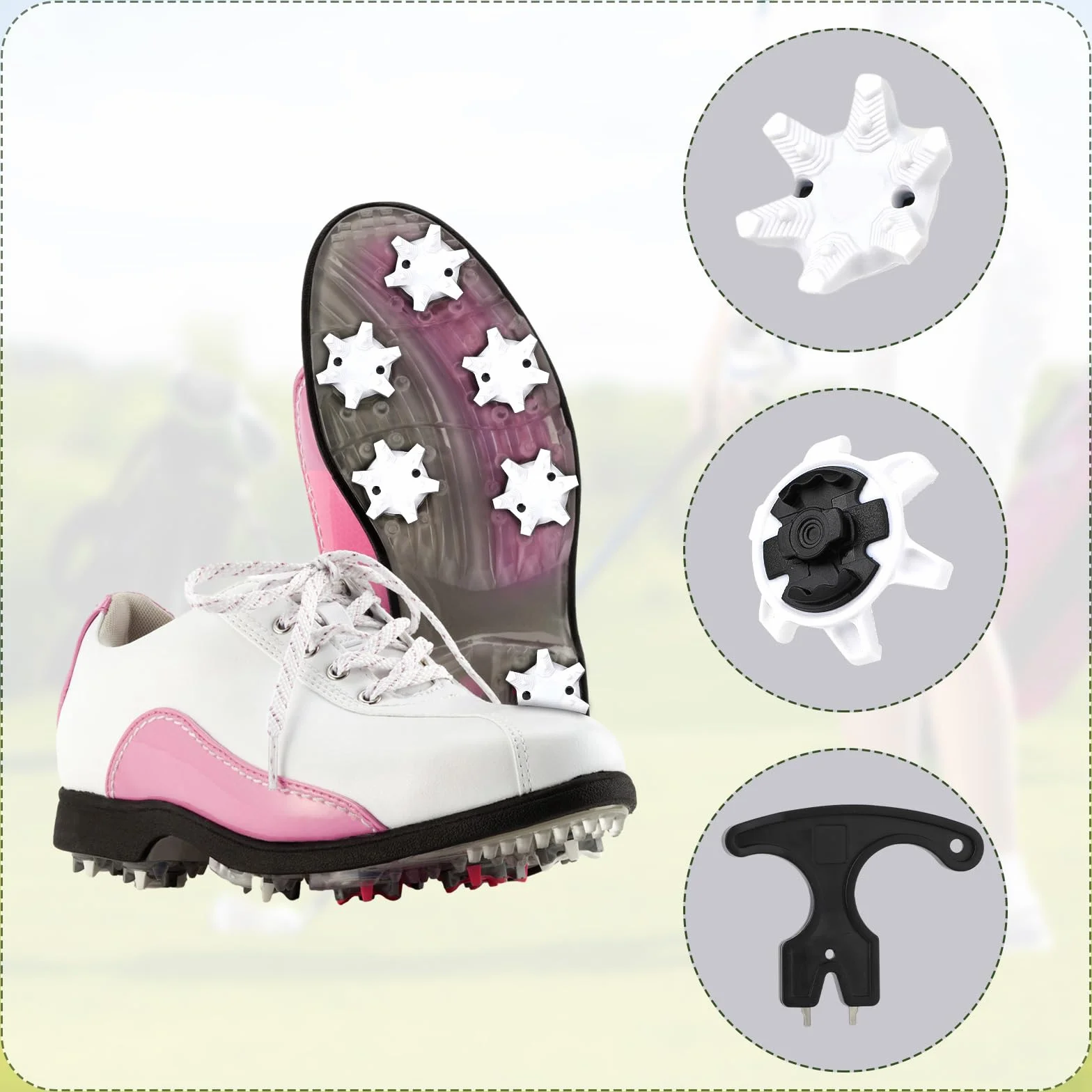 NQEUEPN 31pcs Pointes de Golf, Pointes Chaussures Golf avec Clé à Crampons Installation Facile Remplacements de Broches de Pointes de Golf pour Chaussures de Golf Joueur de Golf Amateur(Blanc Noir)