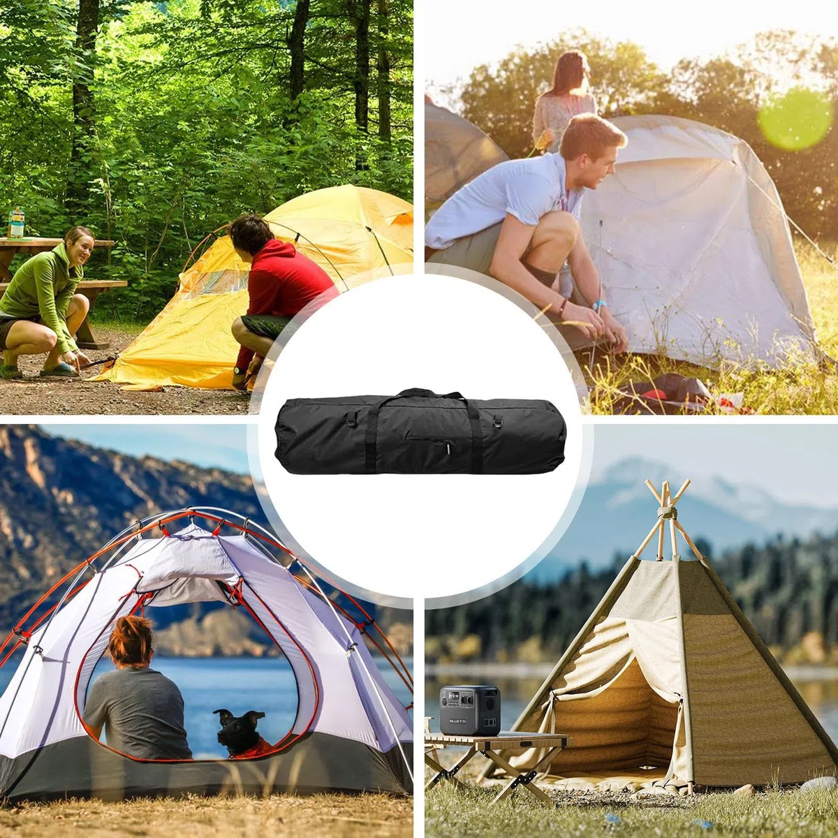 Sac de rangement imperméable pour tente de camping – Valise en toile Oxford résistante | Housse de transport pour matériel de camping en plein air | grande capacité et design pliable, Noir , L, Voir