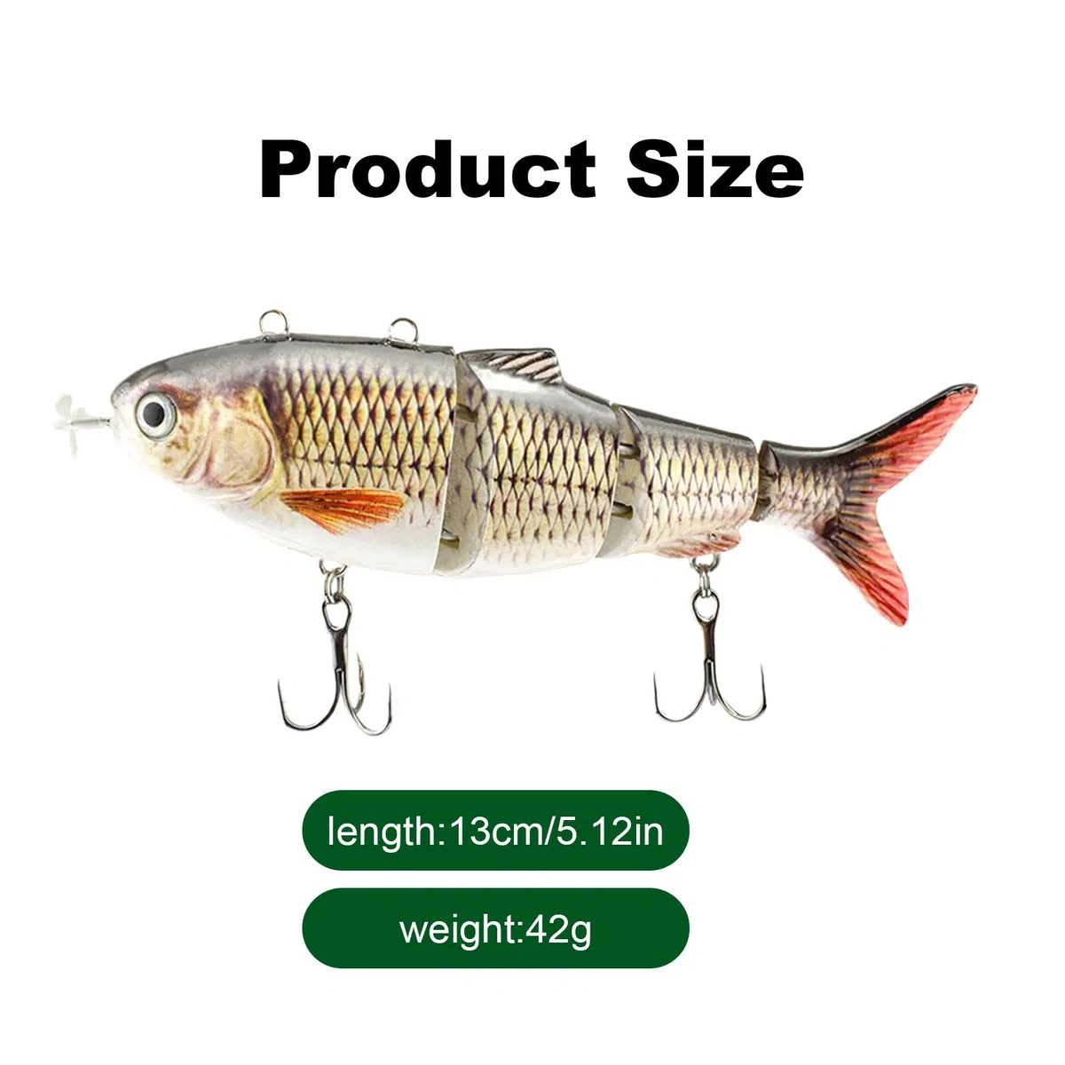 Leurre De Pêches Electrique,13CM Leurre De Natation Robotique Avec Lumière LED Verte,Leurre De Pêche Robotique,Appât De Pêches Électrique Pour Pêche En Eau Douce,Eclairage LED,4 Segments,Perche,Truite