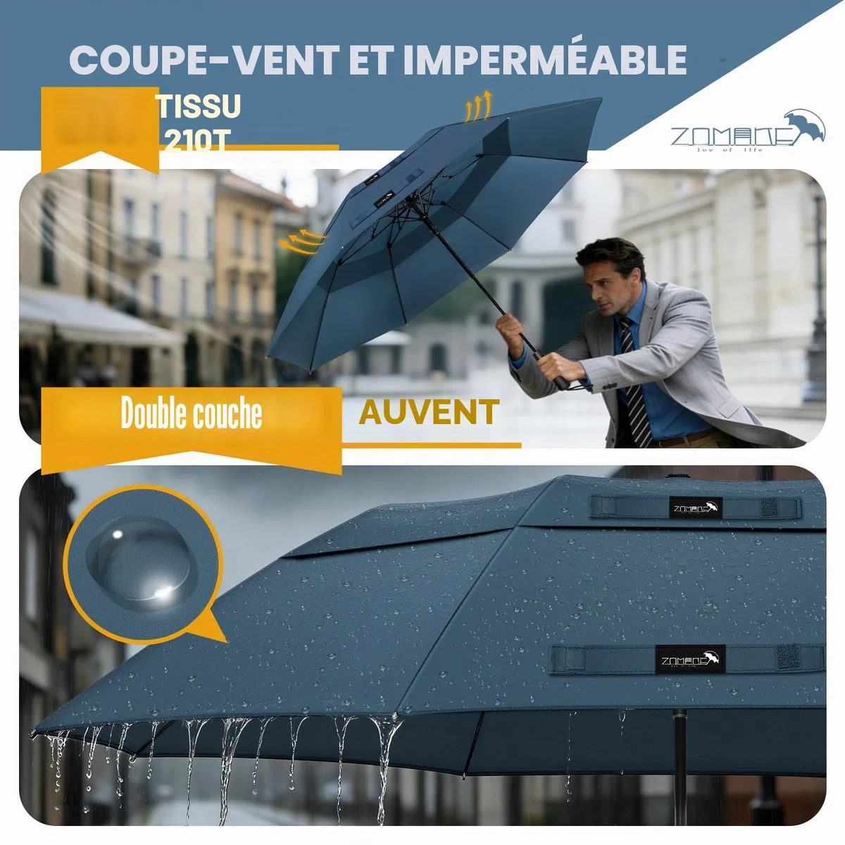 ZOMAKE Large Compact Parapluie de Golf 54/62 Pouces,Parapluie RéSistant au Vent Parapluie Pliant Portable pour le Voyage à Double CanopéE VentiléE pour Hommes Femmes