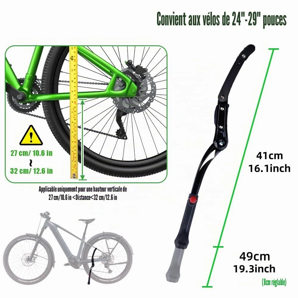 RBRL Support vélo en alliage d'aluminium, support latéral universel pour vélo de 26 à 29 pouces, support vélo stable pour VTT/vélo de course/VTT, réglable en hauteur avec base en caoutchouc
