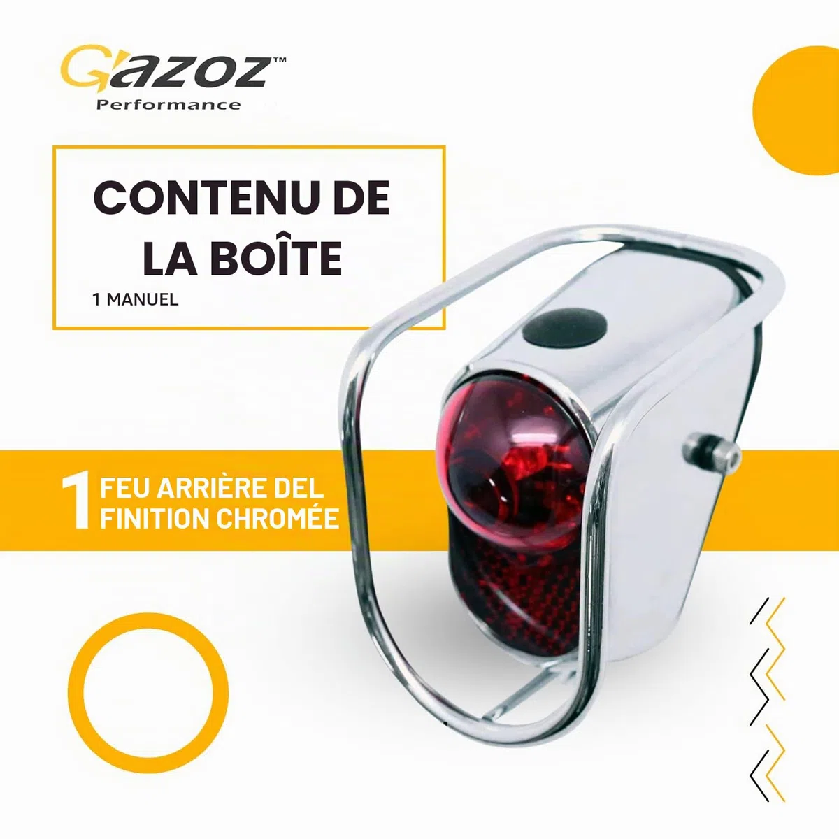 Feu arrière LED pour vélo, Lampe Vintage avec Aspect chromé - Accessoires de vélo de Tourisme Classique (LM-002)
