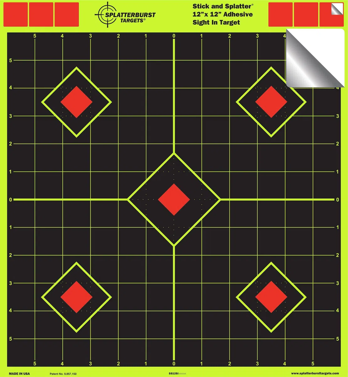 Paquet de 25 – 30,5 x 30,5 cm Sight Dans Adhesif "Stick & Splatter" Cibles Splatterburst - Les coups jaunes brillants sont faciles à voir - Rifles -Pistols- Airguns - AirSoft