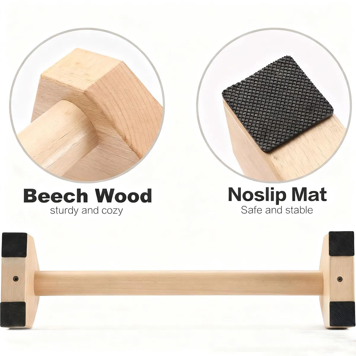 Poignées de pompes - 2 barres push up - Barre parallettes en bois - Avec deux poignées amovibles - Antidérapantes - Pour callisthénie, yoga, fitness, entraînement du haut du corps - Couleur bois