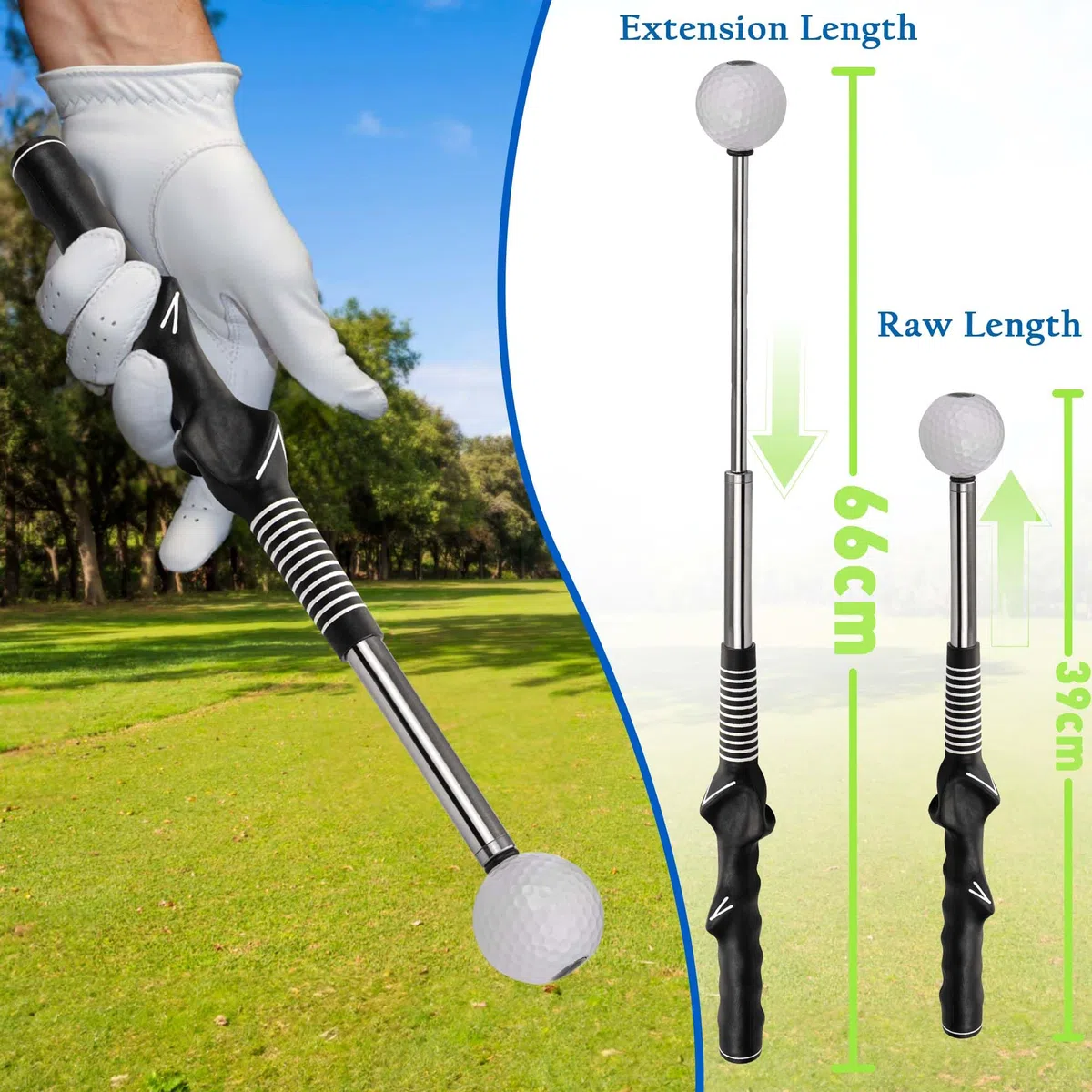 Aide à l'entraînement au Swing de Golf rétractable, entraîneur de poignée de Golf et entraîneur de Swing de Golf pour l'échauffement, Club de Golf pour droitier pour la Pratique en intérieur,