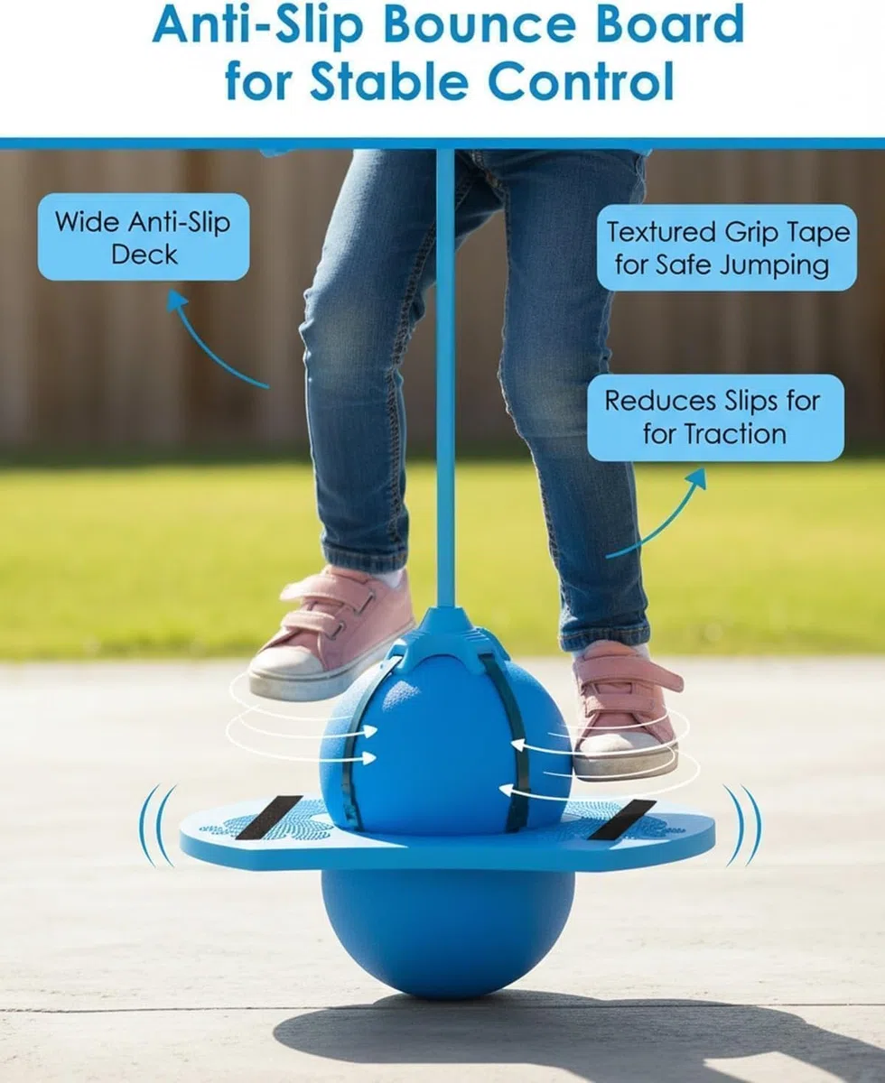 Générique Balle de Saut d'équilibre, Ballon Sauteur Pogo avec Poignée, Bâton Sauteur avec Repose-Pieds Antidérapants, Sûr et Amusant pour Intérieur et Extérieur (Bleu)