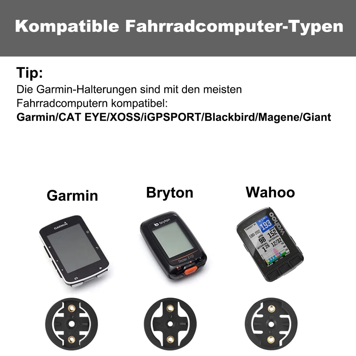 Support intégré pour Ordinateur de vélo de Course Garmin Edge, Wahoo Elemnt, Bryton, XOSS G/G+, Port iGPS, Ordinateur de vélo, également pour caméras GoPro et Lampe (matériau en Fibre de