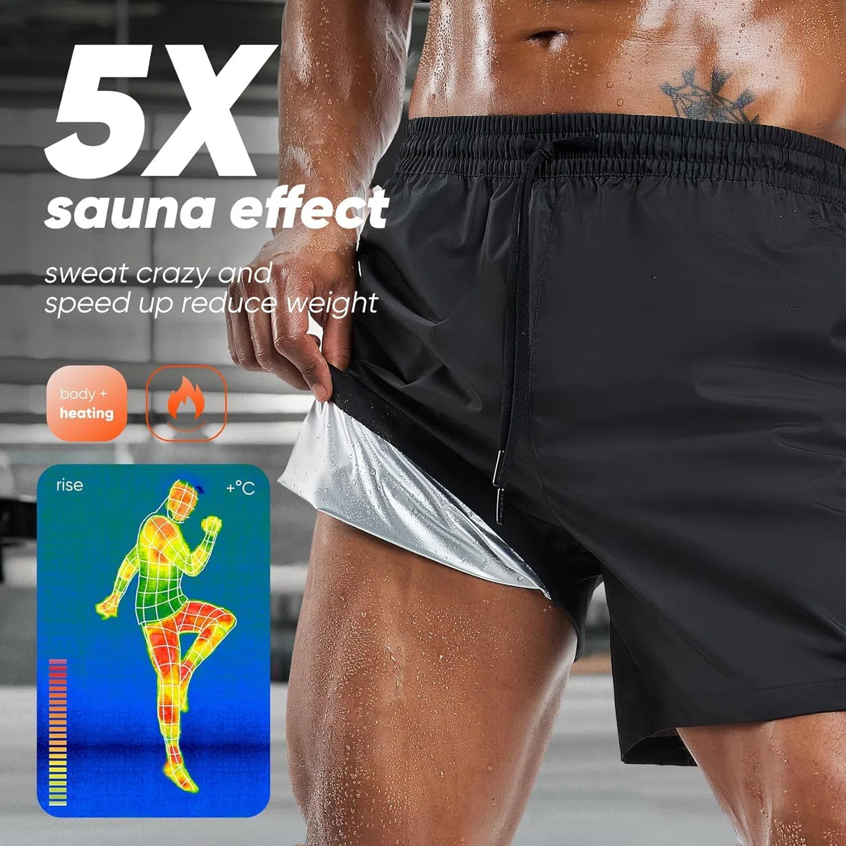 HOTSUIT Short de sudation pour homme pantalon de sudation pour transpiration avec sport en gym pour amincissant Noir