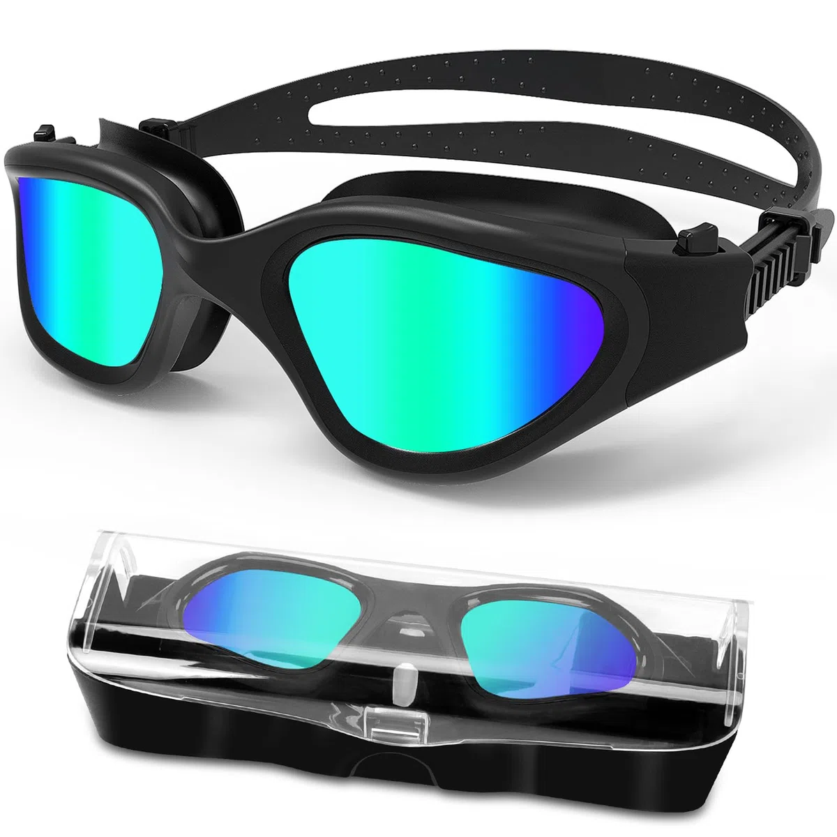 Lunettes de natation polarisées/non polarisées antibuée protection UV anti fuite silicone souple vision claire faciles à ajuster pour hommes femmes adultes et adolescents