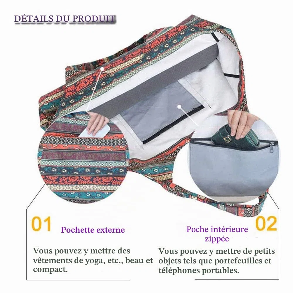 Mu Mianhua Sac pour tapis de yoga avec poche de grande taille et poche zippée s'adapte à la plupart des tailles de tapis