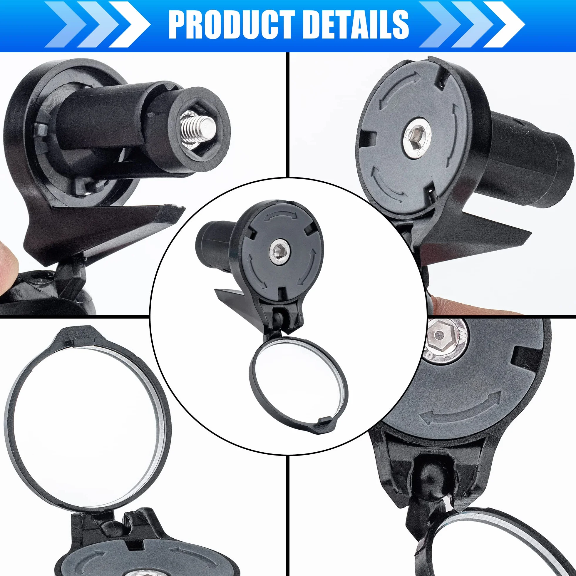 Miroir de rétroviseur pour extrémité de guidon en pack de 2 - Miroir de rétroviseur HD ajustable en verre convexe pour extrémité de barre de descente de vélo de route ou extrémité de guidon de vélo de