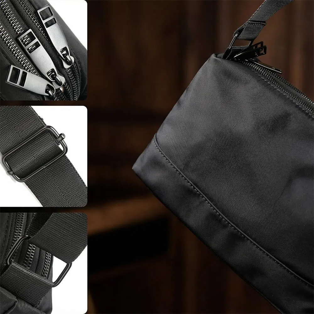 Sacoche Homme Bandouliere & Sac Bandoulière Femme – Sac Bandoulière Homme Compact Nylon Multi-Poches, Sacoche Pratique avec Sangle Réglable pour Voyage, Travail et Quotidien (Noir)