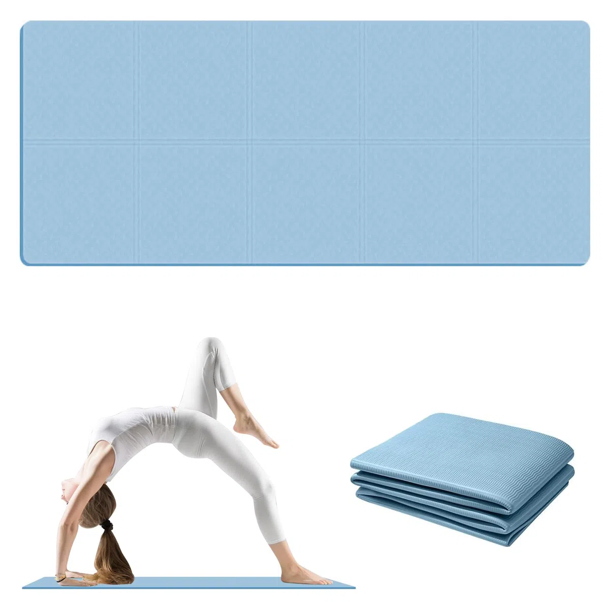 Tapis de Yoga 183x61cm, Yoga d'exercice Tapis de Sol Rembourré, Tapis de Gymnastique, Rangement Pliable, Tapis Yoga pour Tapis de Course, Cycles, Rameurs, Crosstrainers et Autres
