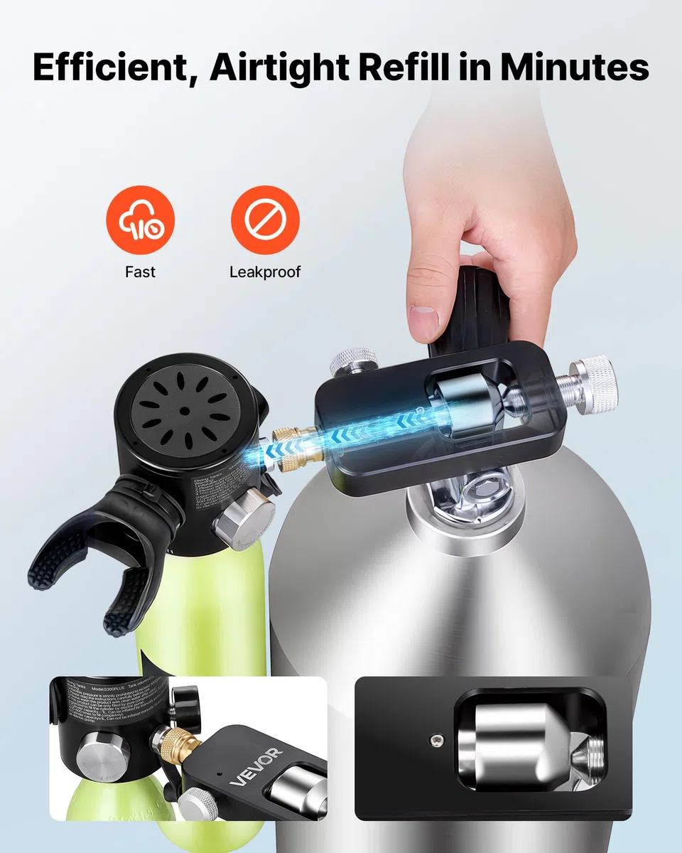 VEVOR Adaptateur de Recharge pour Bouteille de Plongée avec Entrée Standard G5/8 et Sortie à Connexion Rapide 8 mm, Adaptateur de Remplissage pour Bouteille d'Oxygène en Alu, Exploration sous-Marine