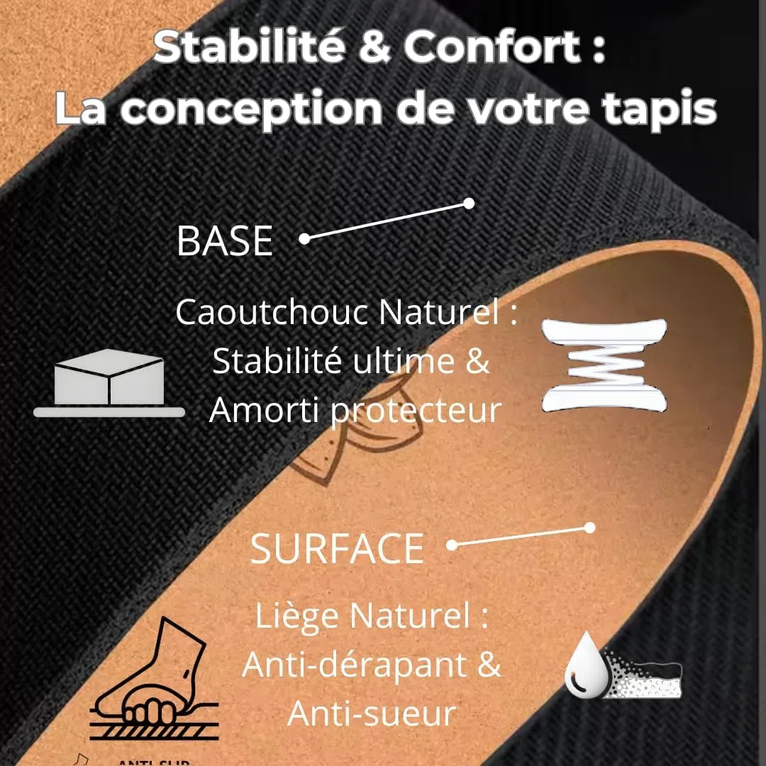 Tapis de yoga rond en liège naturel – 68 cm, 5 mm épaisseur – Antidérapant, écologique et confortable – Base en caoutchouc naturel – Motif gravé au laser – Idéal pour yoga, méditation, pilates