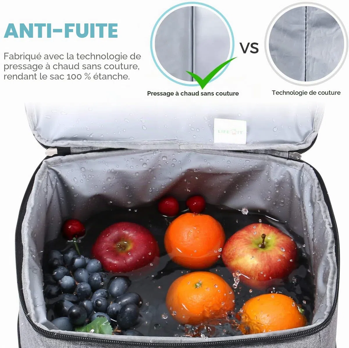 28L Sac à Dos Isotherme à Glacière, Sac Isotherme Portable Cooler Backpack Bag, pour Hommes Femmes pour Déjeuner Plage Camping BBQ Travail Ecole Pique-Nique, Gris