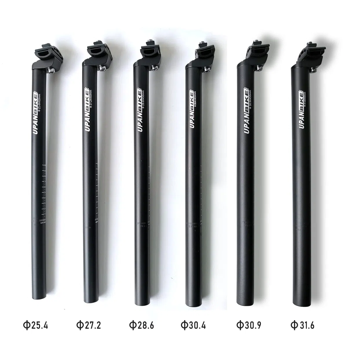 UPANBIKE 450mm Tige de Selle pour vélo 25.4mm 27.2mm 28.6mm 30.4mm 30.9mm 31.6mm en Alliage d'aluminium avec Un Collier Micro-Ajustable