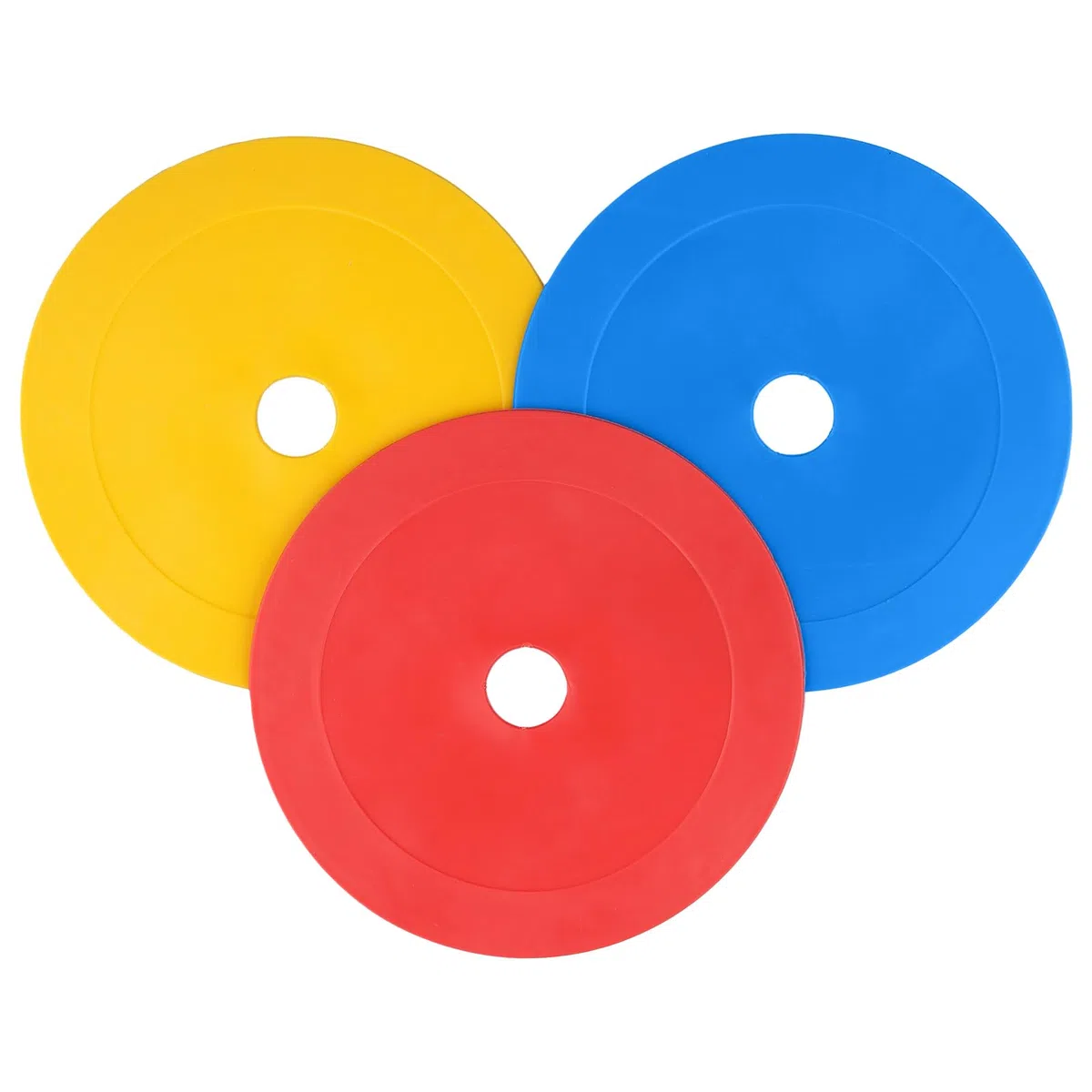 Plot Sport 30 Disques de Marquage 15 cm Antidérapants avec Support - Disques Plats pour Football Basketball Handball - Rouge Jaune Bleu