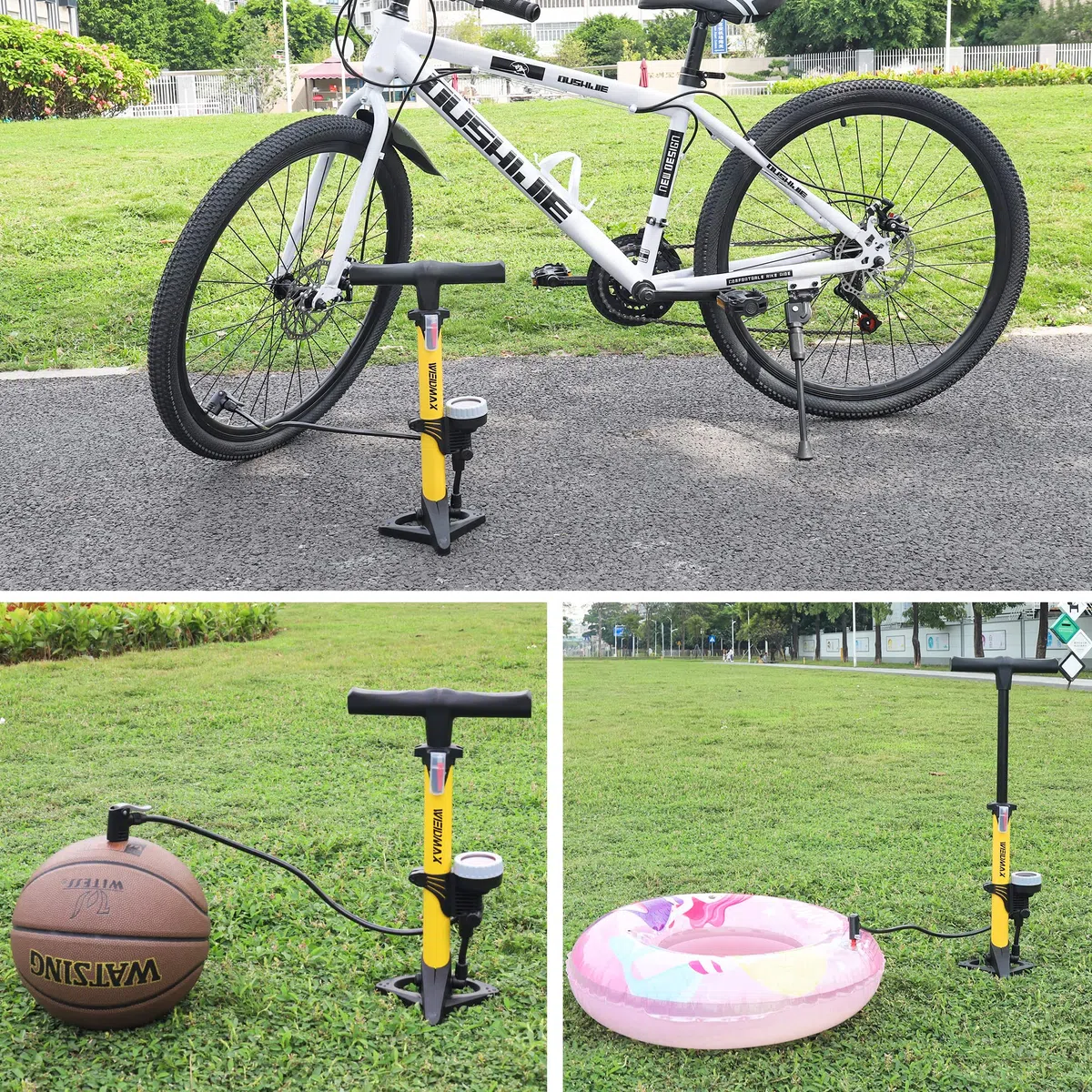 Pompe à vélo WEIDMAX, Pompe à Pied de vélo Ergonomique, gonfleur de Pneu de vélo, Pompe Portable avec manomètre Intelli et tête de Valve