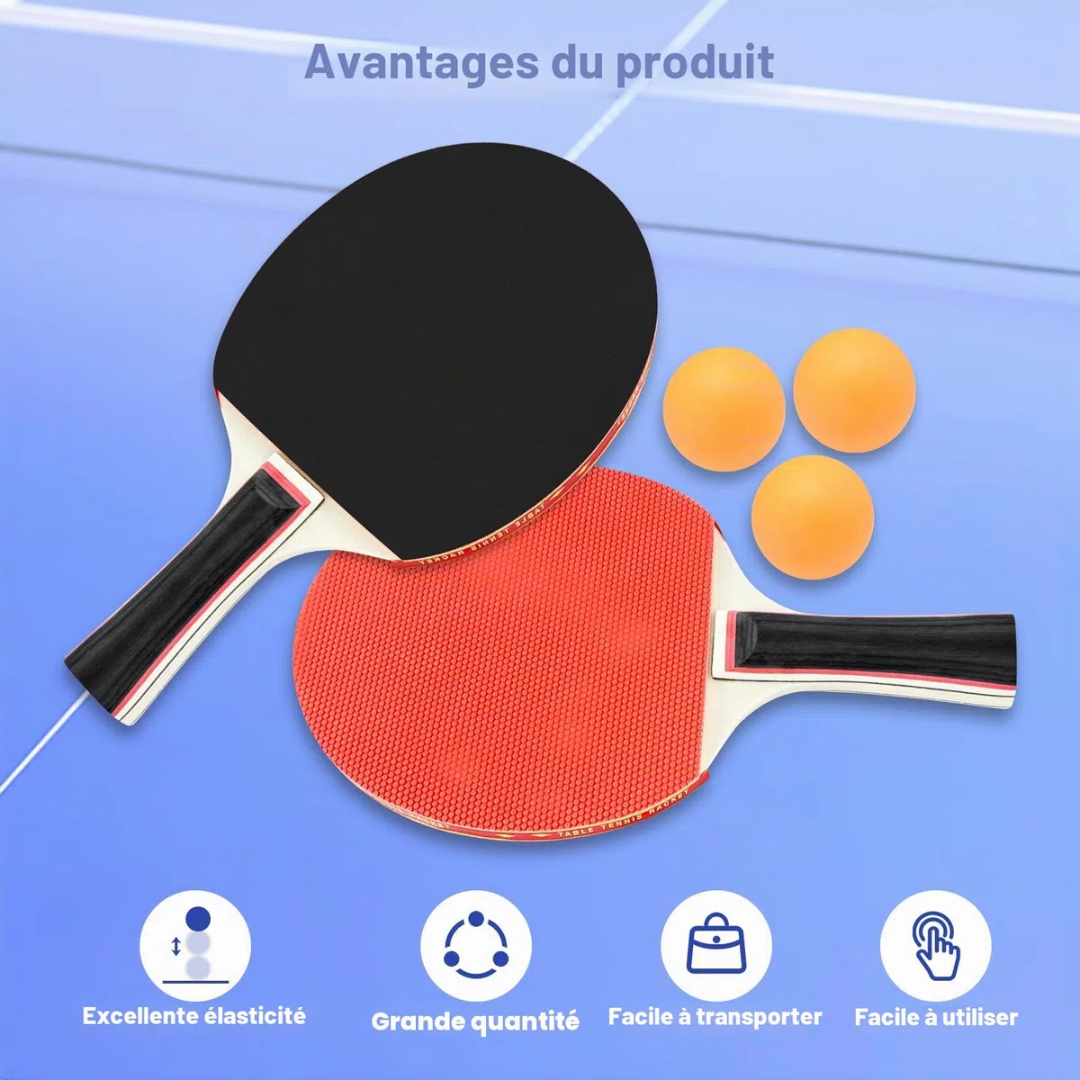 Xpieoyrm Ensemble Pong de Table Portable, Set de 2 Raquettes de Ping-Pong, 4 Raquette de Tennis de Table, 8 Balles et Sac de Transport, Ping Pong Kit pour Adultes Enfants, pour Loisir,Entraînement
