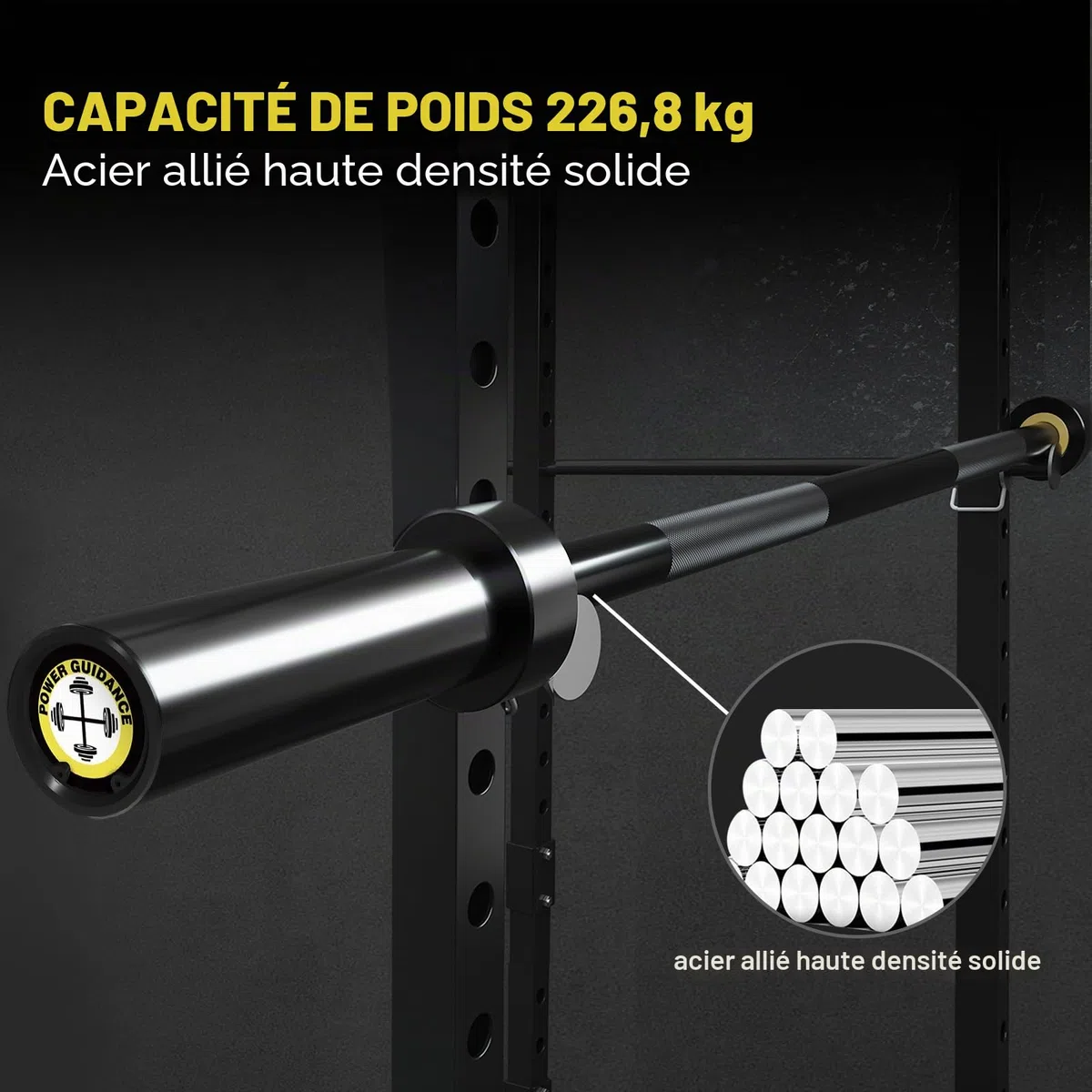 POWER GUIDANCE Barre d'haltère olympique chromée pour levage, poussées de hanches, barres d'entraînement de force universelles