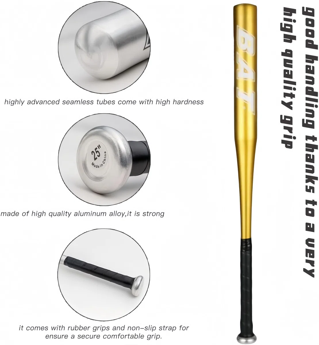 Battes de Baseball 25 Pouce Aluminium Antidérapante Baseball et Gant de Baseball Métal Adulte Pro Léger pour Exercice Joueurs Jeu Homme Femme Solide Durable à la Mode