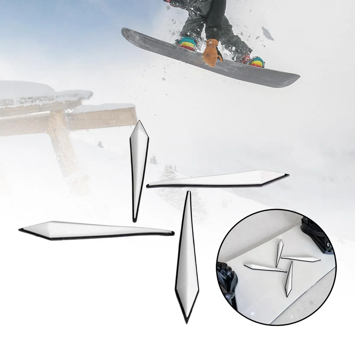 4 Pièces Snowboard Stomp Pad PVC Installation Facile Compact Non Glissant Adapté pour Sports de Neige Activités Plein Air Cadeau Décorati