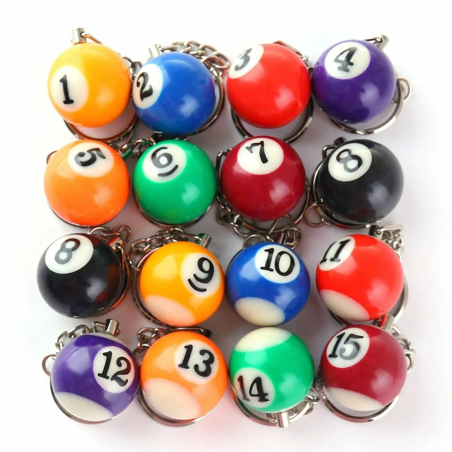 Lot de 16 boules de billard colorées pour porte-clés