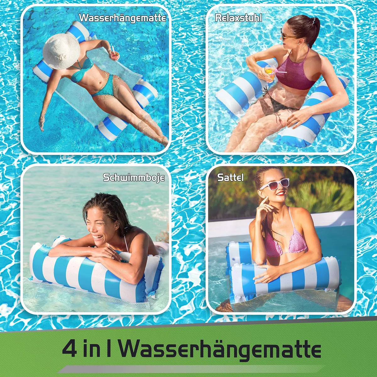 Balinco – Matelas Hammac Gonflable avec 2 Chambres à Air et Filet en Nylon pour Piscine – Matelas Flottant Relax pour Adultes et Enfants – Accessoire d’Été pour Piscine