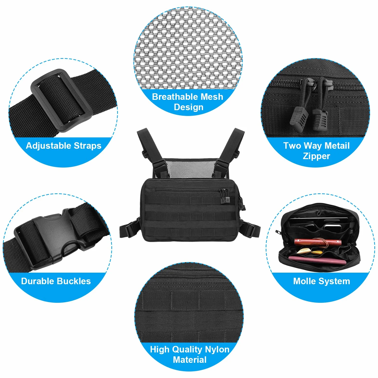 Kyrio Tactical Chest Rig Molle Radio Chest Harness Holder Holster Vest pour Two Way Radio Talkie Walkie Noir (Noir)