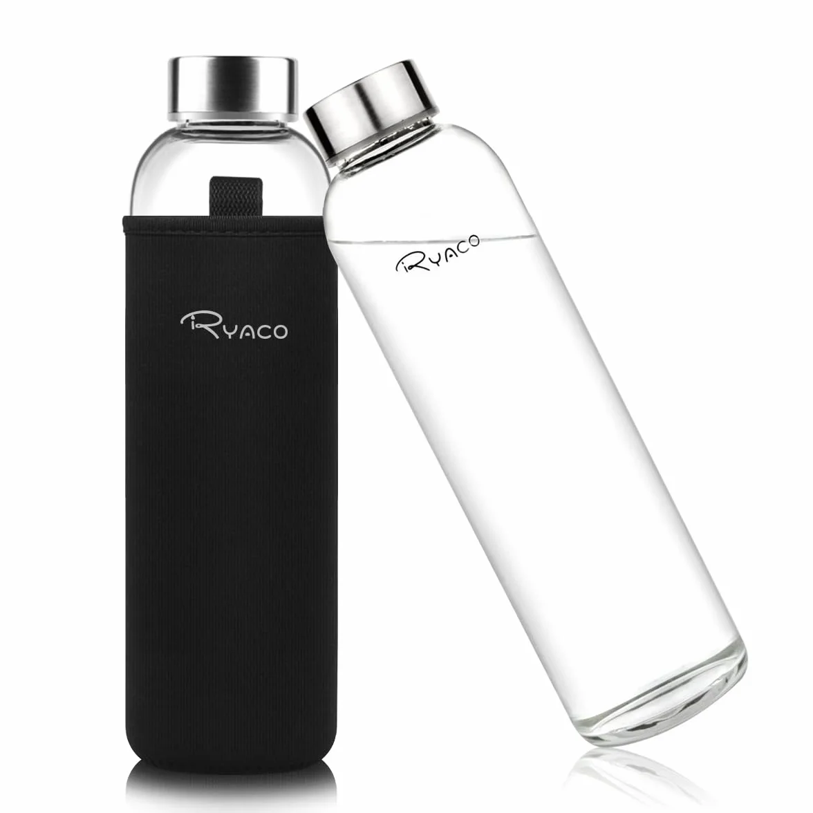 Ryaco Bouteille d'eau en verre de 1000ml/33oz sans BPA– Bouteille en borosilicate anti-fuite–Idéale pour maison, les voyages, le sport, le yoga, la gym, les boissons chaudes et froides avec