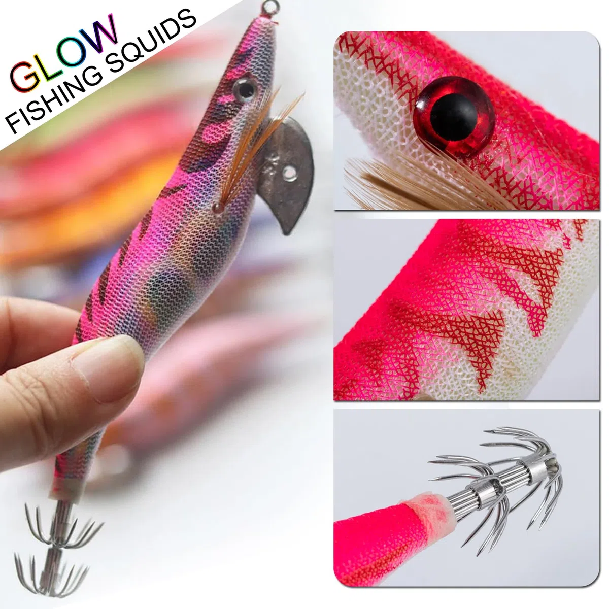10 Pièces Lumineuse Turlutte Leurre Crevette Dur pour la Pêche des Seiches et Calamars 3.5#
