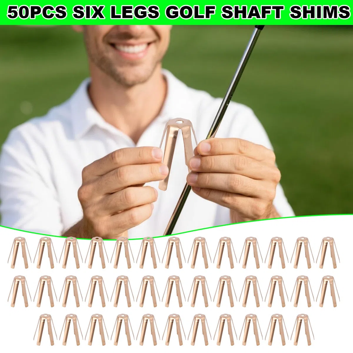 Tinoaly 50pcs Universelles 6 Pattes Laiton Cales pour Shaft de Golf, Réglables Adaptateurs Clubs de Golf Compatibles avec Les Calibres .335 .350 .355 .370 pour Tous Les Shafts for Hommes et Femmes