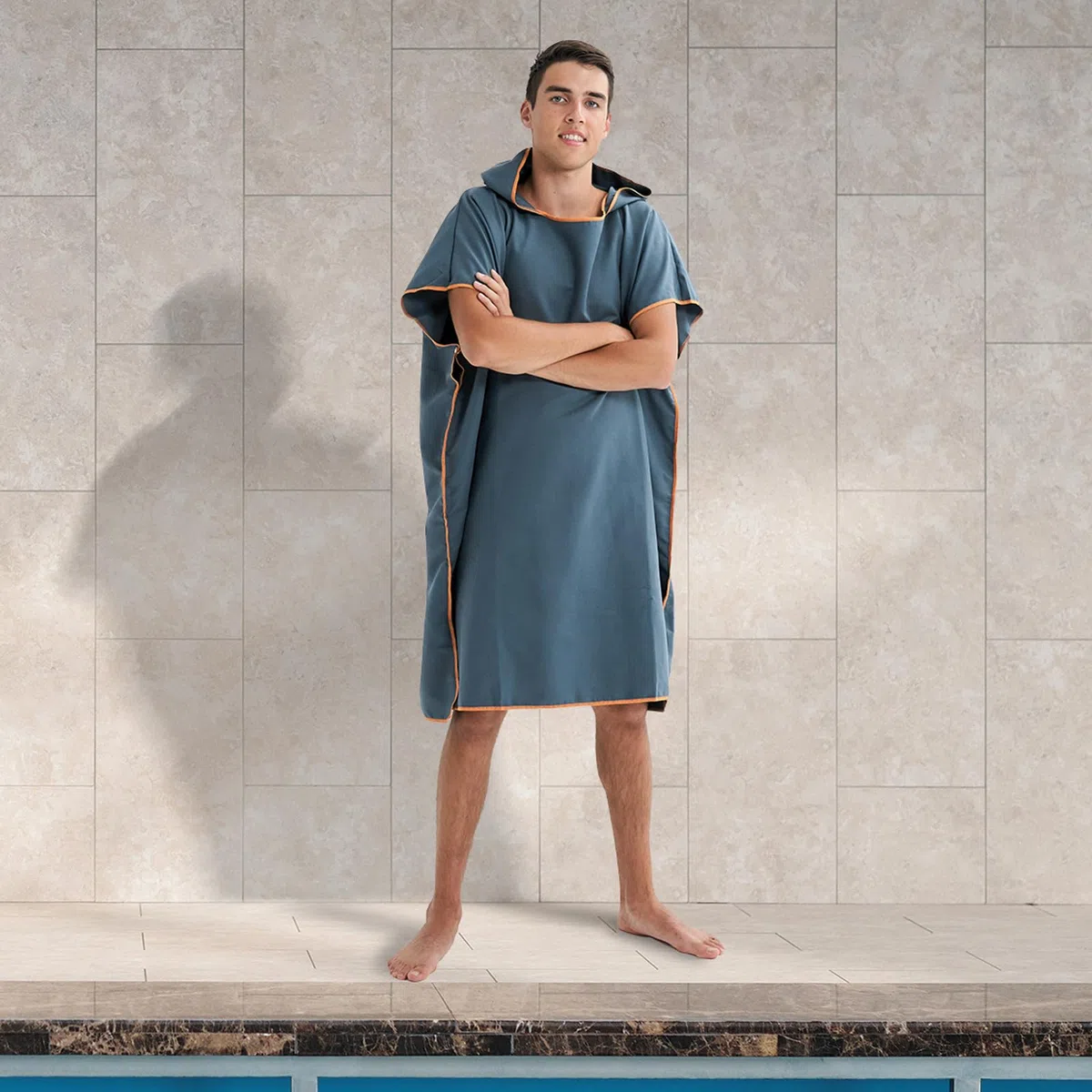 Adulte Microfibre Serviette de Plage Piscine Poncho Surf avec Capuchepour Hommes Femmes Été Surfant Camping Voyage, Bleu Marine