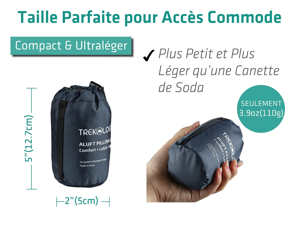 TREKOLOGY Aluft 2.0 Ultralight Gonflable Oreiller Camping - Coussin Gonflable Oreiller pour Soutien du Cou et des Lombaires Pendant Le Voyage, Camping, la Randonnée, Le Trekking - Coussin de Plage