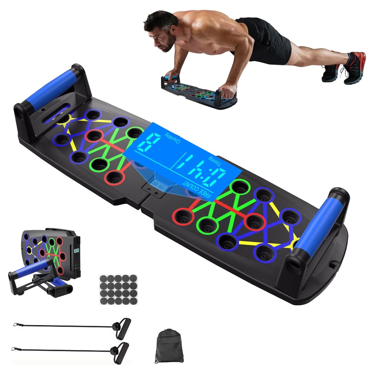 Planche a Pompe avec Comptage Automatique Pliable Tableau de Pompes Planche à Pompe Musculation 30 en 1 équipement d'exercice