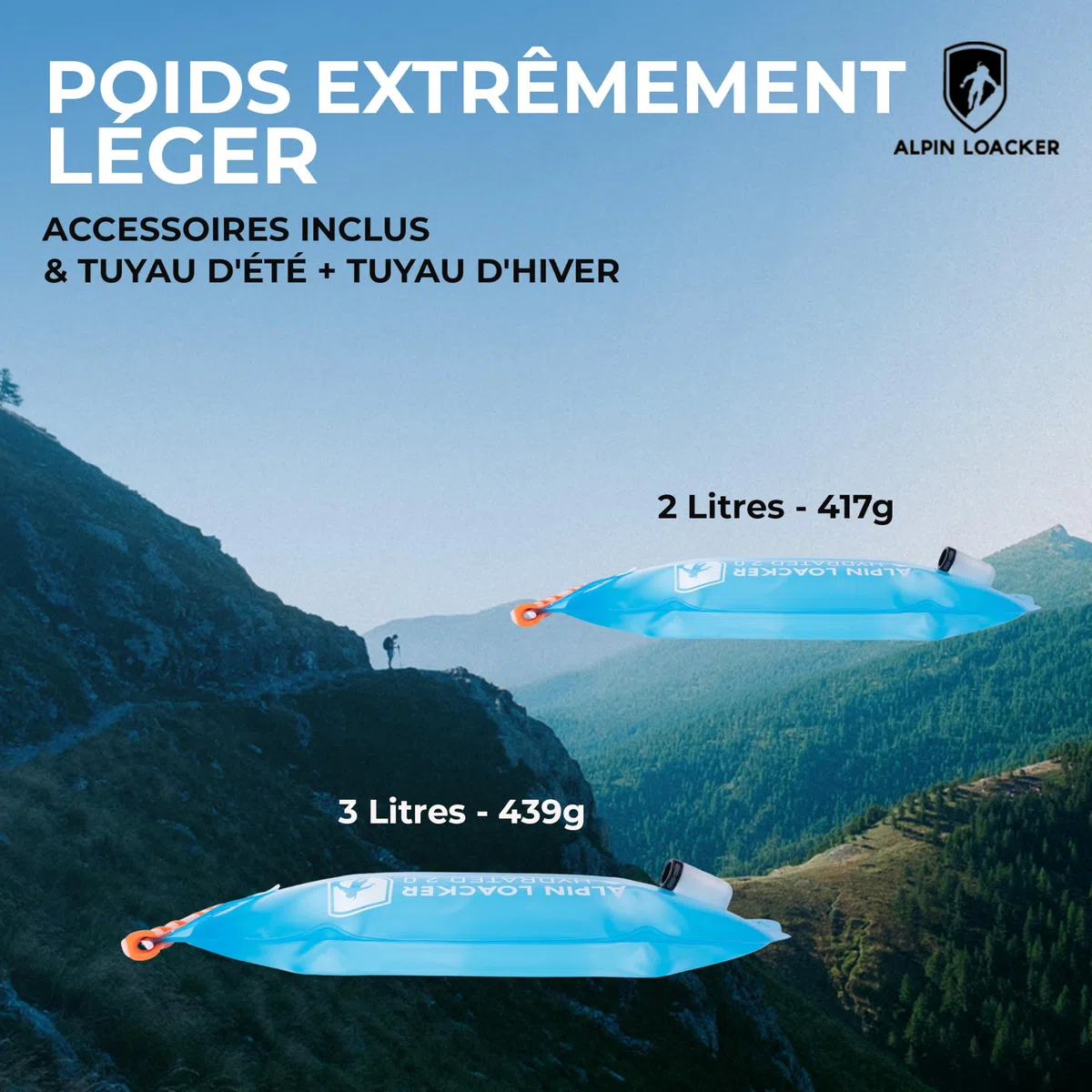ALPIN LOACKER Poche d'hydratation d'extérieur avec Tuyau pour Le Sport et l'extérieur I Super légère I pour la randonnée sans BPA