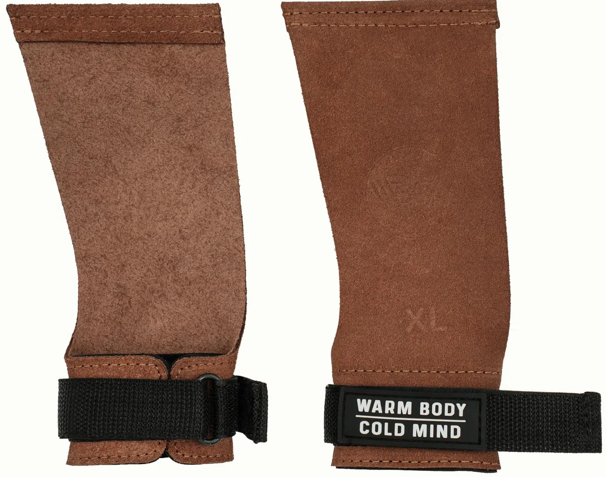 WARM BODY COLD MIND Poignées en cuir sans trous avec soutien de poignet pour haltérophilie, powerlifting, gymnastique, cross-training, tractions, musculation, protection des paumes