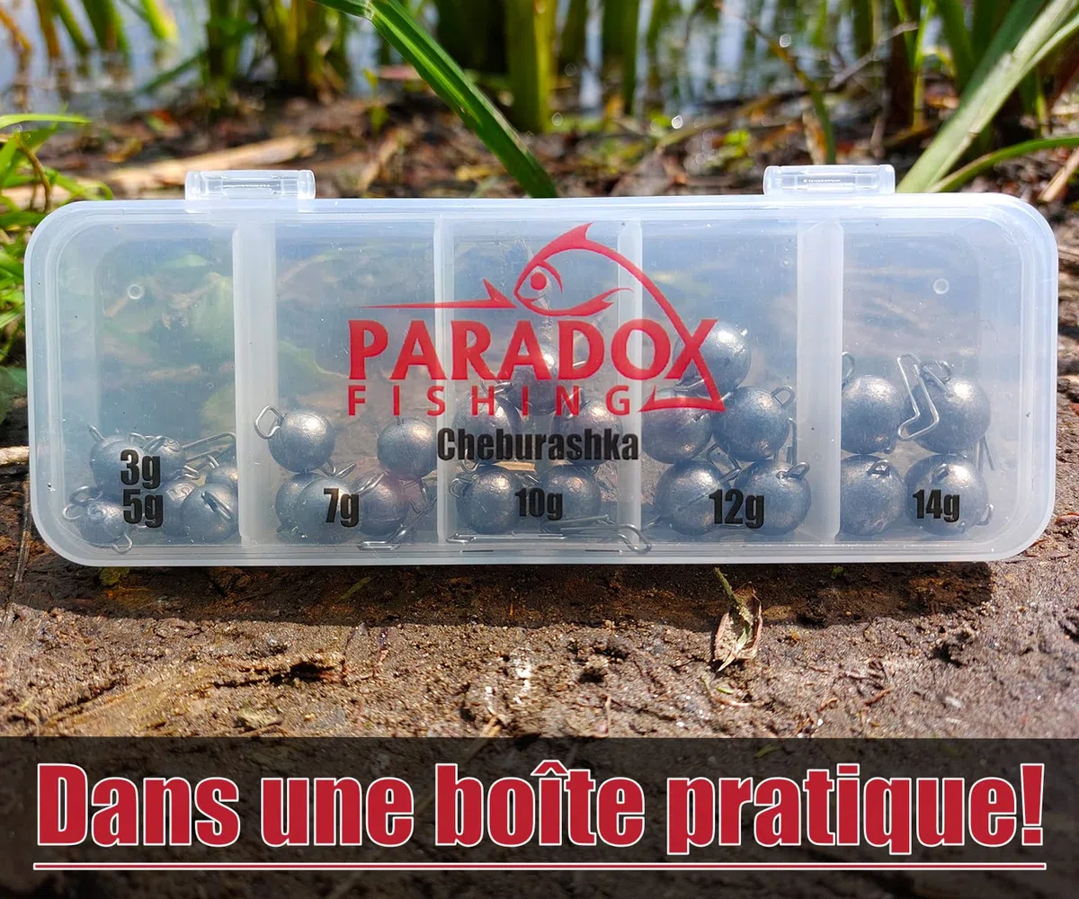 Paradox Fishing Cheburashka Set plombs Plomb (3 g/5 g/7 g/10 g/12 g/14) avec boîte pour hameçons Offset - Drop Shot Têtes plombées Dropshot